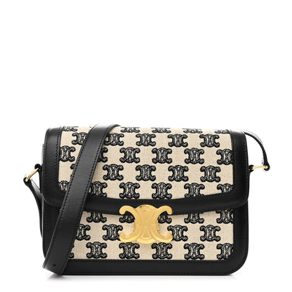 Celine Canvas Calfskin Triomphe Embroidered Medium Triomphe Bag Black 1 of 11