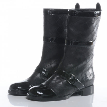 Chanel Leather Quilted Cap Toe Boots 38 Black 3 of 6