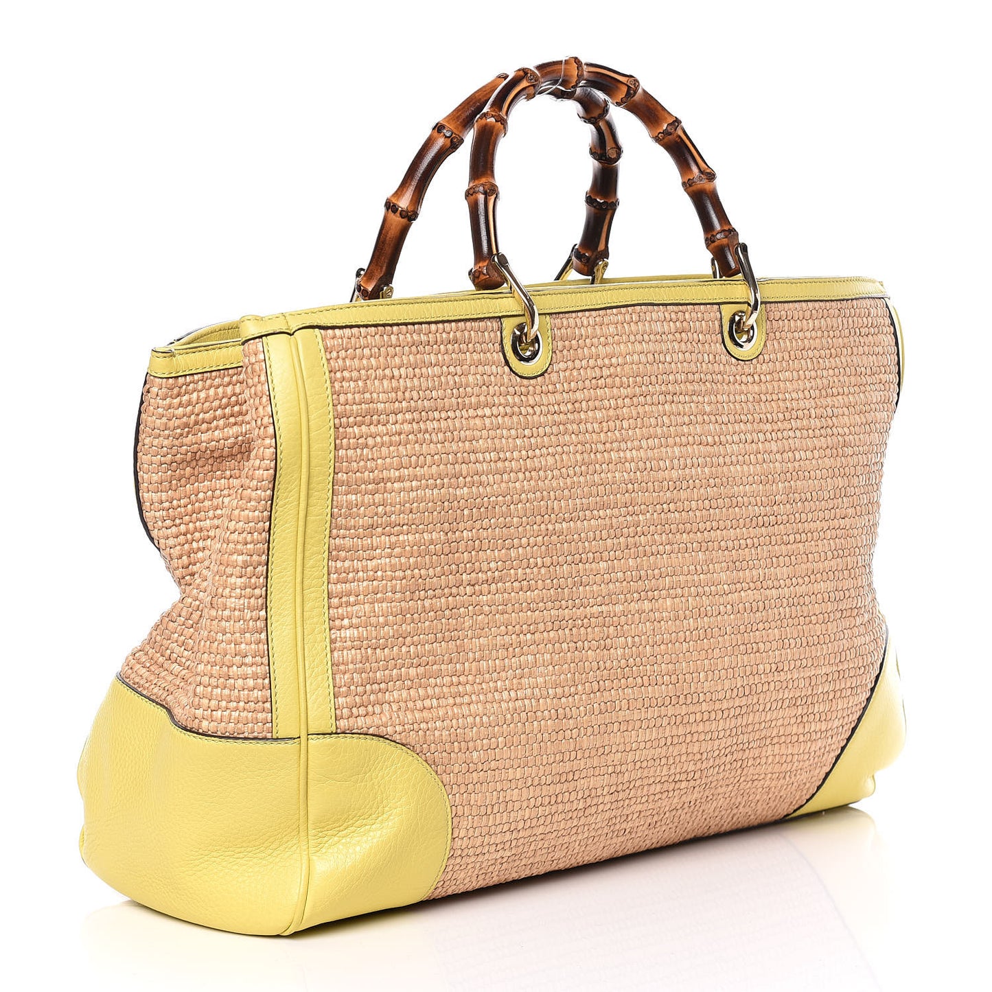 Calfskin Straw Large Bamboo Shopper Tote Citrus