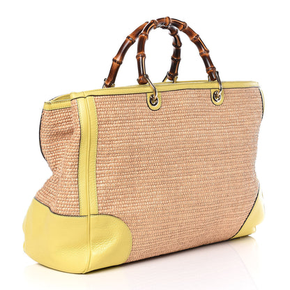 Gucci Calfskin Straw Large Bamboo Shopper Tote Citrus 3 of 8