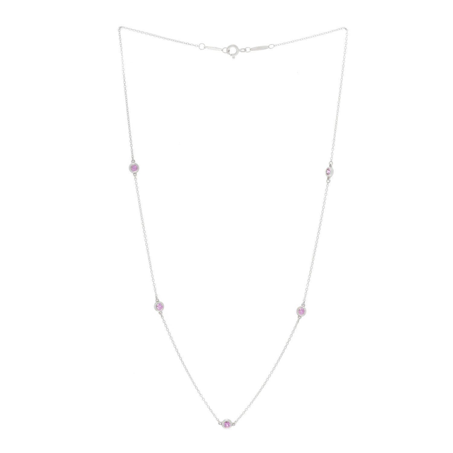Tiffany Sterling Silver Pink Sapphire Elsa Peretti Color By The Yard 5 Station Necklace 2 of 5