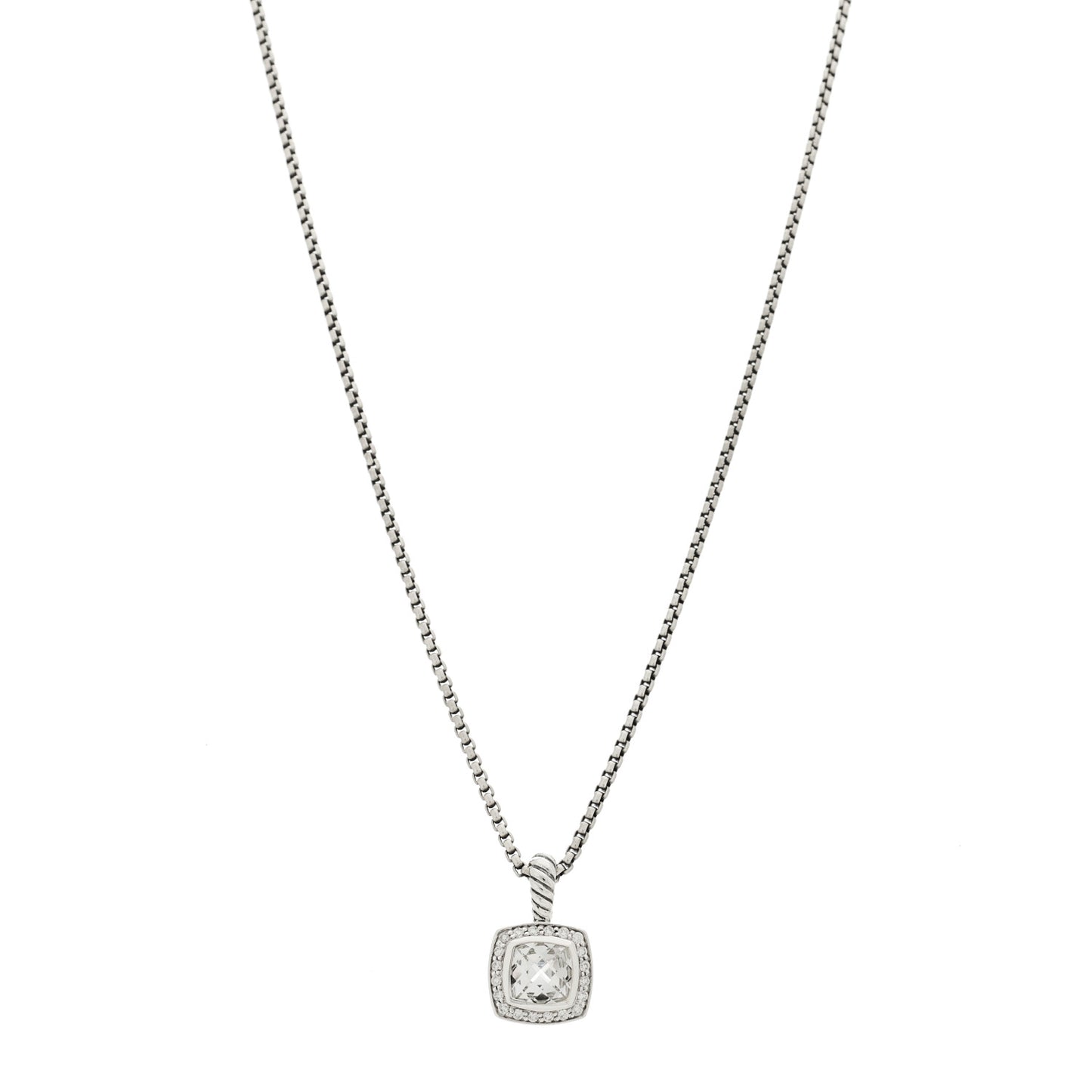 Sterling Silver Diamond Whit Topaz 7mm Petite Albion Pendant Necklace