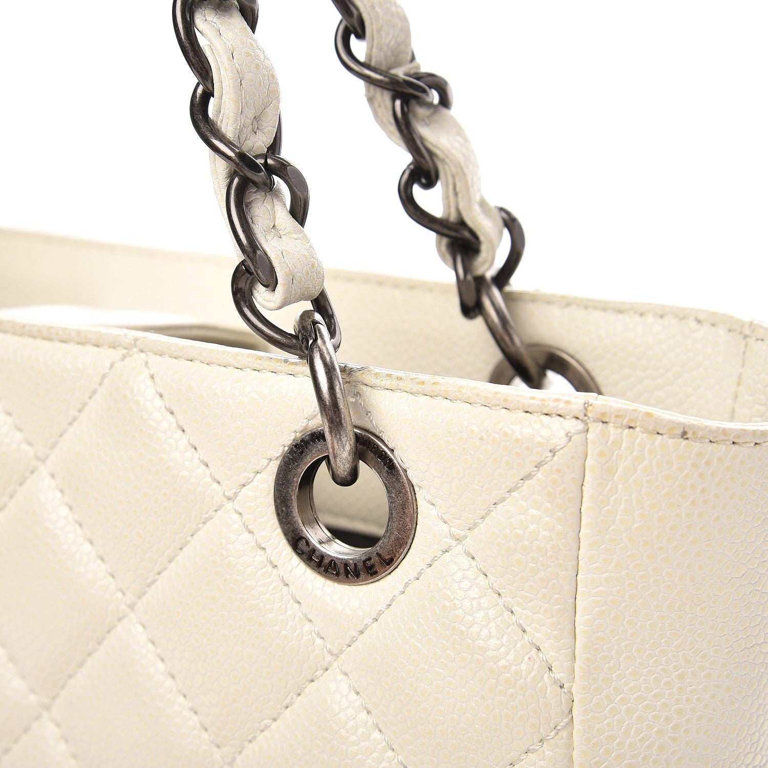 Chanel Caviar Quilted Petit Shopping Tote PST White 15 of 20