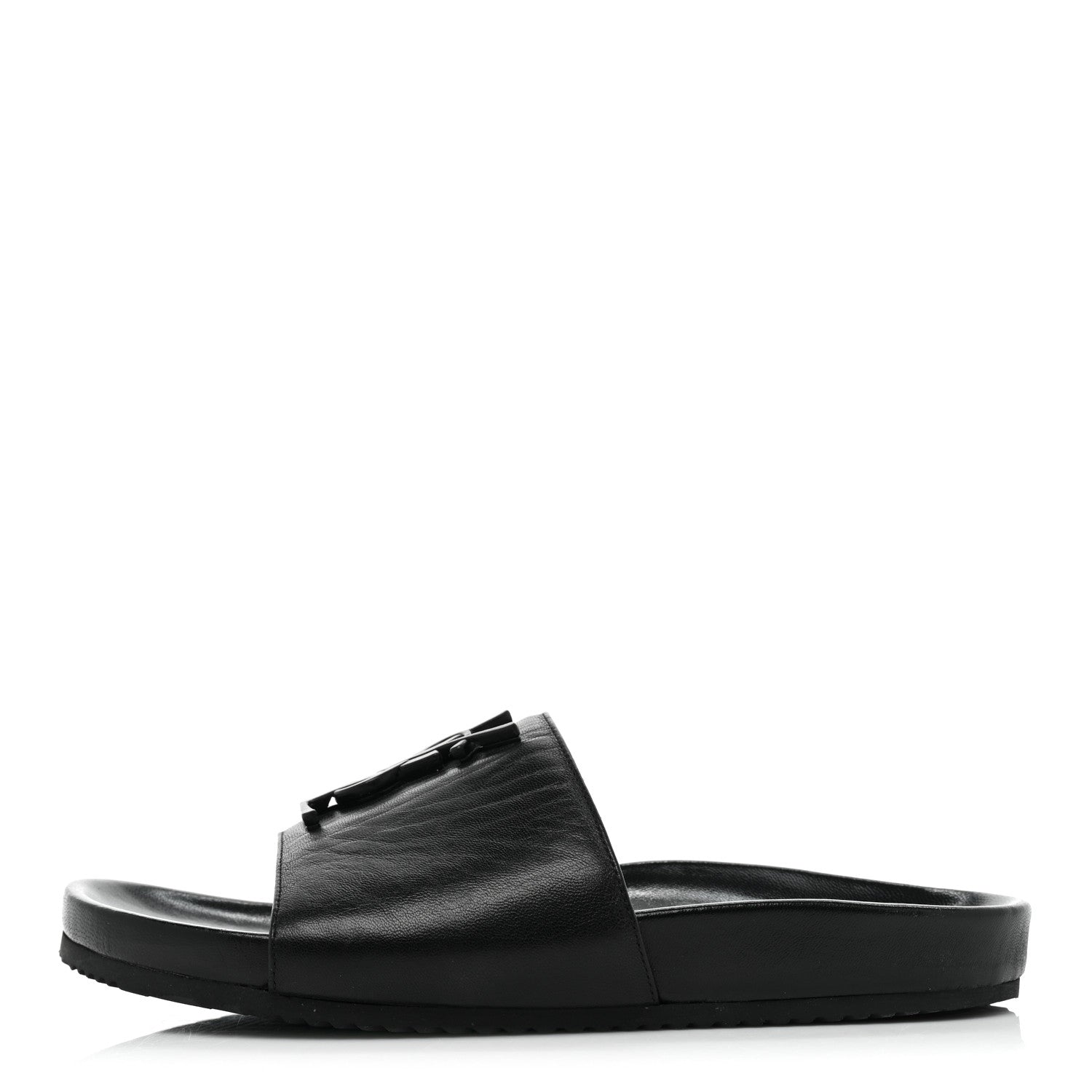 Saint Laurent Calfskin Monogram Jimmy Joan Slide Sandals 37 Black 1 of 8