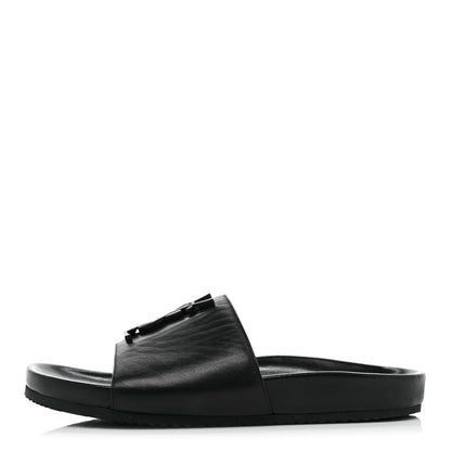 Saint Laurent Calfskin Monogram Jimmy Joan Slide Sandals 37 Black 1 of 8