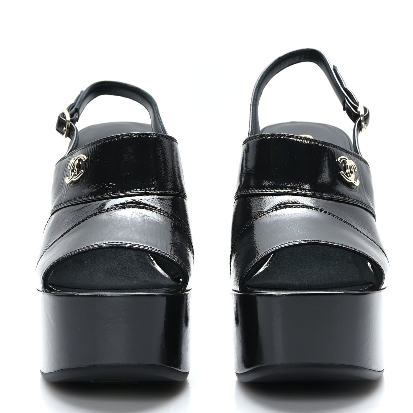 Crumpled Patent Lambskin Platform Sandals 38.5 Black