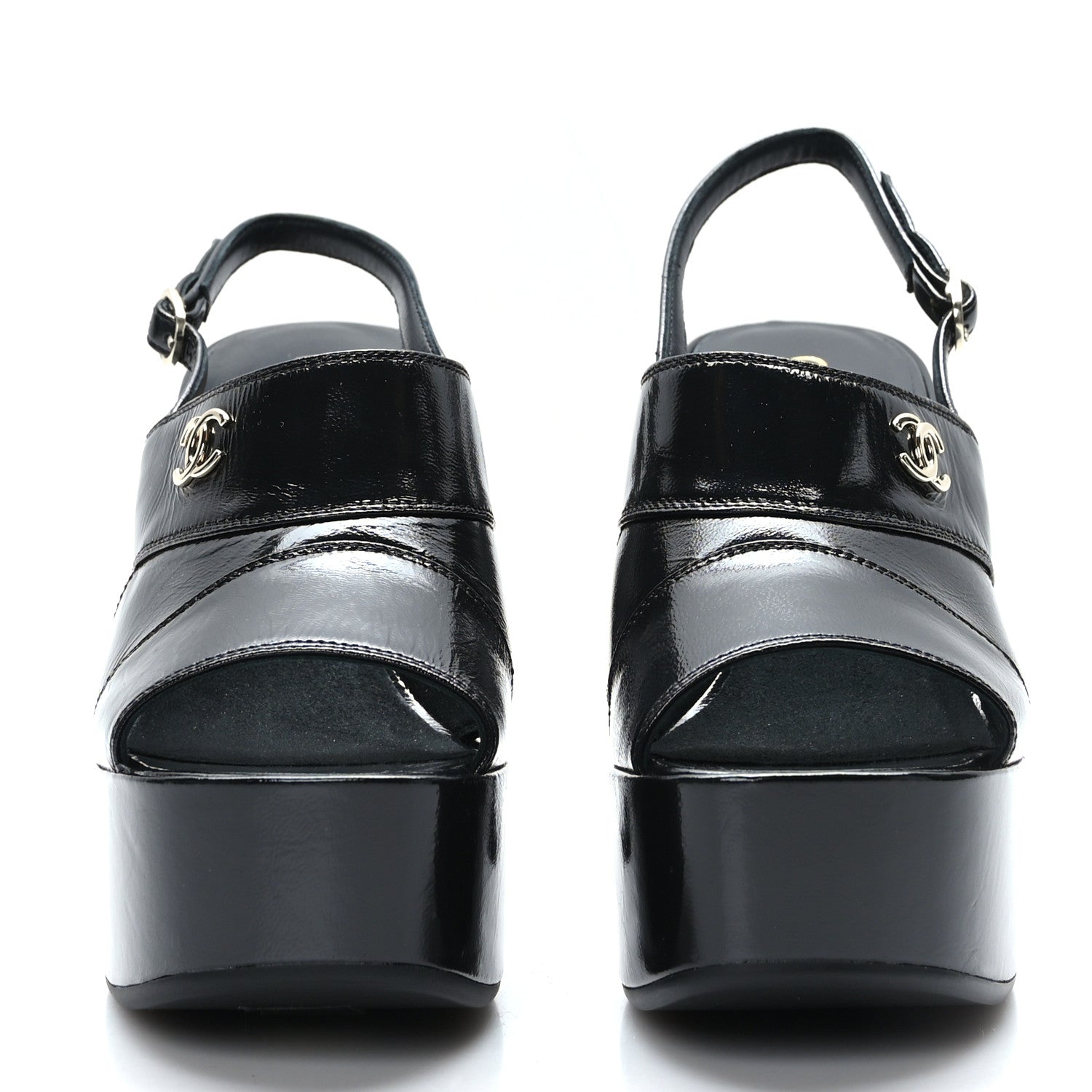 Chanel Crumpled Patent Lambskin Platform Sandals 38.5 Black 2 of 9