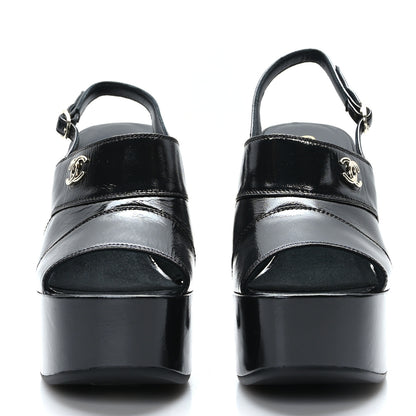 Chanel Crumpled Patent Lambskin Platform Sandals 38.5 Black 2 of 9
