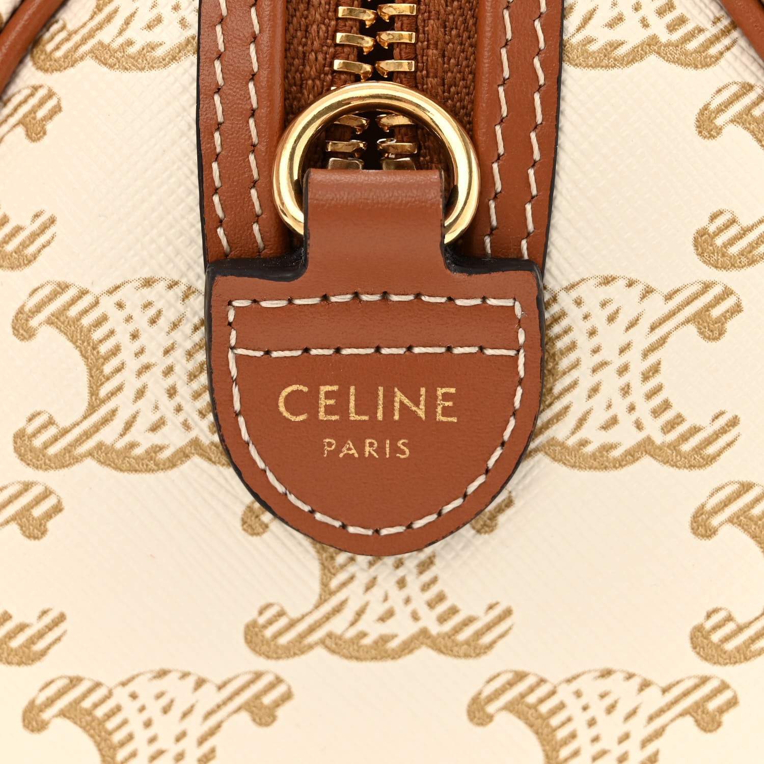 Celine Triomphe Canvas Calfskin Small Boston Bag White 6 of 10