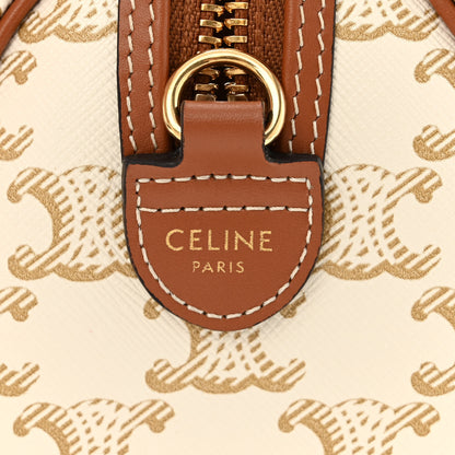Celine Triomphe Canvas Calfskin Small Boston Bag White 6 of 10