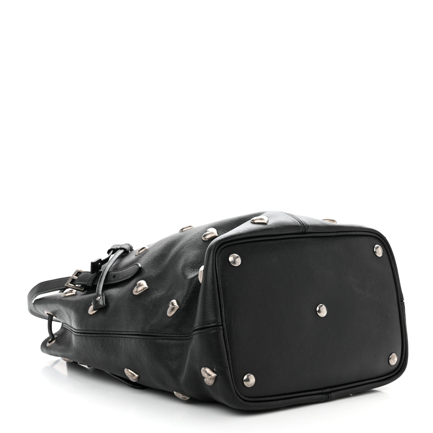 Saint Laurent Lambskin Medium Heart Studded Riva Bucket Bag Black 5 of 11