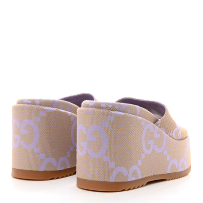 Gucci Monogram Jumbo GG Platform Slide Wedge Sandals 37.5 Beige Lapis 4 of 8