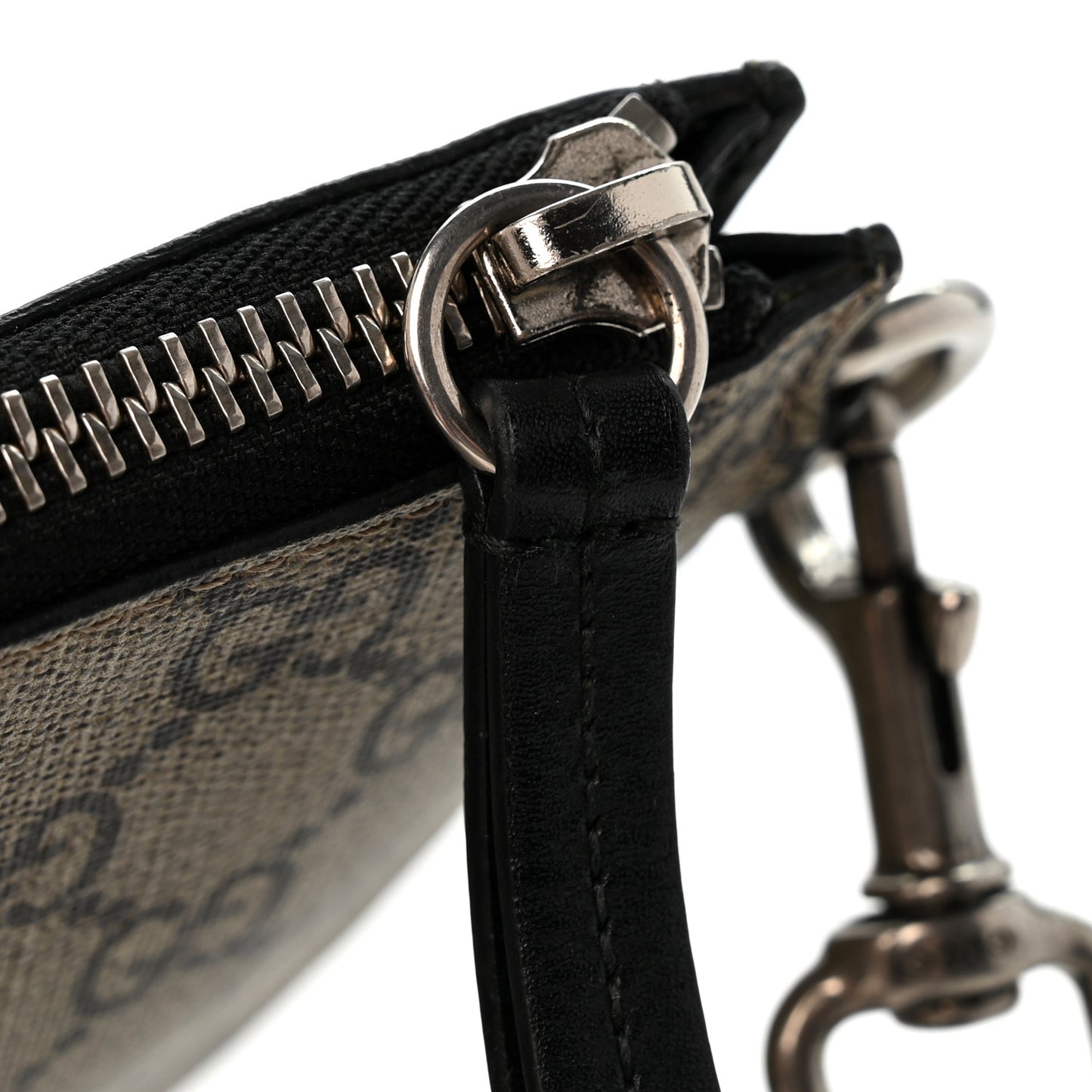 GG Supreme Monogram Tiger Zip Wristlet Pouch Beige