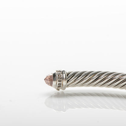 David Yurman Sterling Silver Diamond Morganite 5mm Cable Classics Bracelet 4 of 4