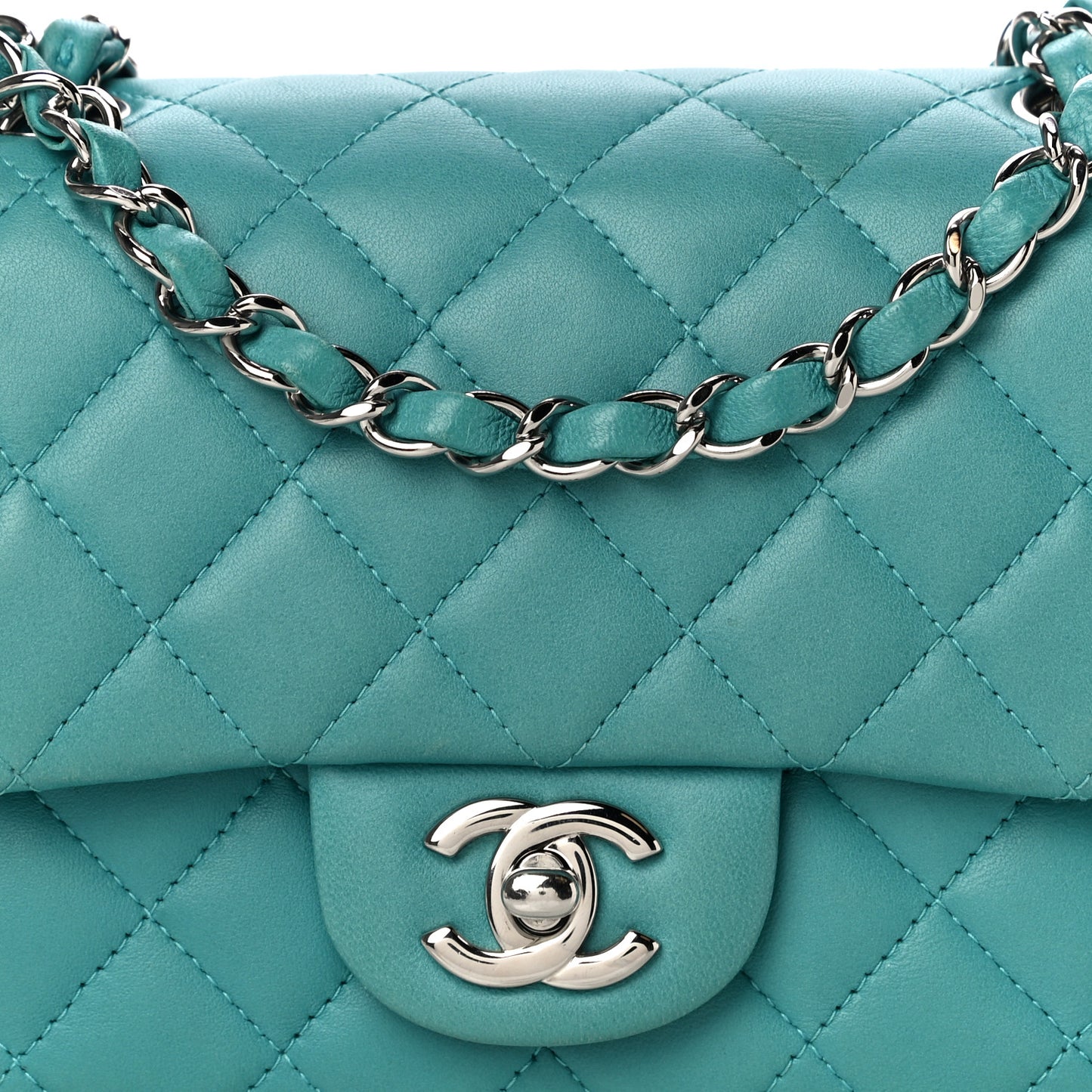 Lambskin Quilted Mini Square Flap Turquoise