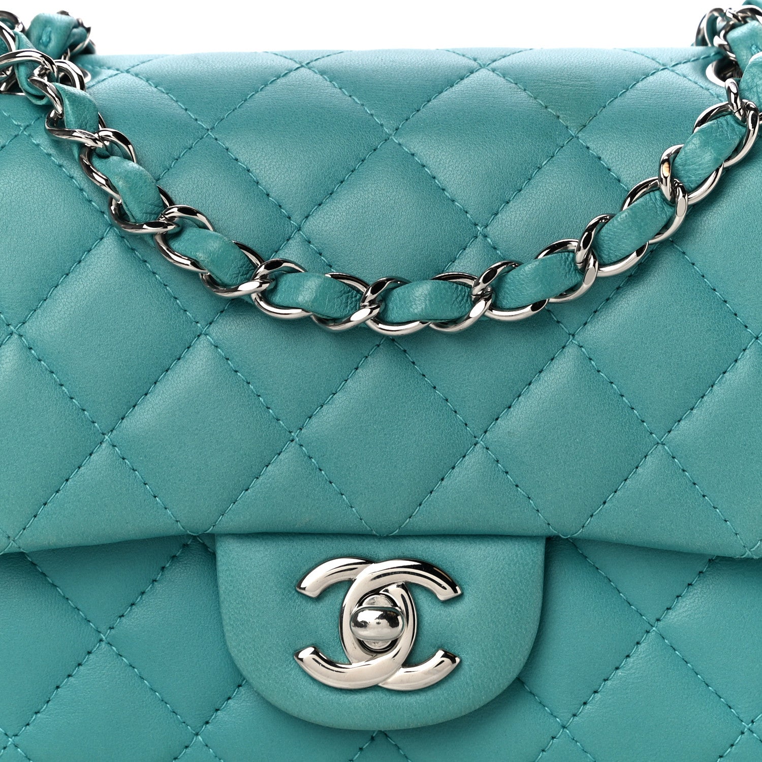 Chanel Lambskin Quilted Mini Square Flap Turquoise 8 of 14