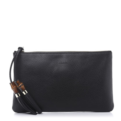 Gucci Pebbled Calfskin Large Bamboo Clutch Black 1 of 11