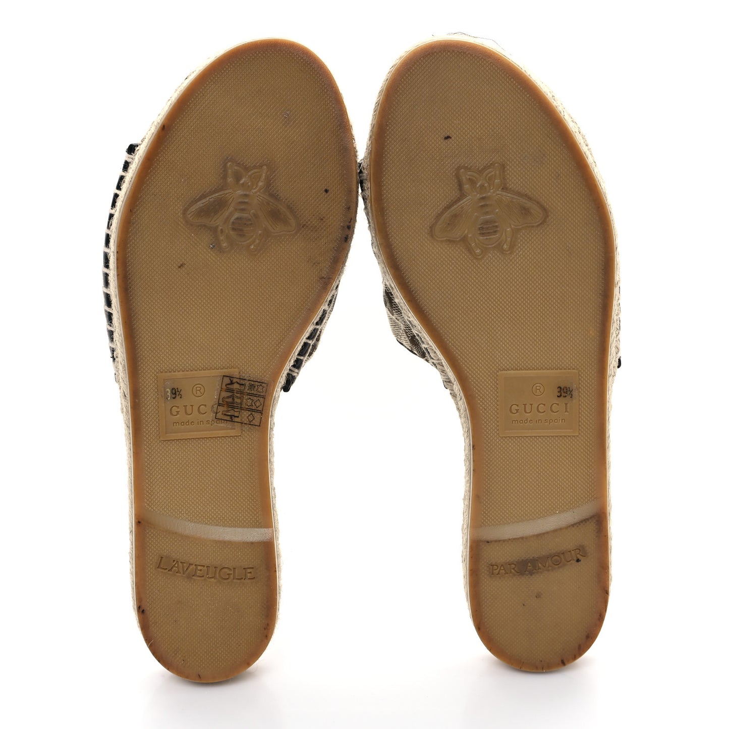 Monogram Matelasse GG Marmont Espadrille 20mm Slide Sandals 39.5 Beige Ebony Black