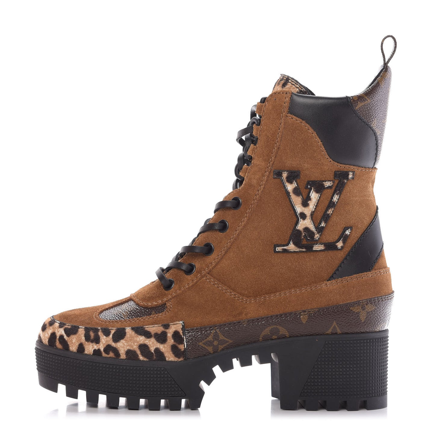 Suede Calfskin Monogram Laureate Platform Desert Boots 36.5 Cognac