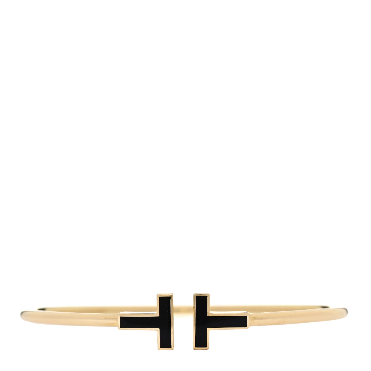 Tiffany 18K Yellow Gold Black Onyx T Wire Bracelet 1 of 4