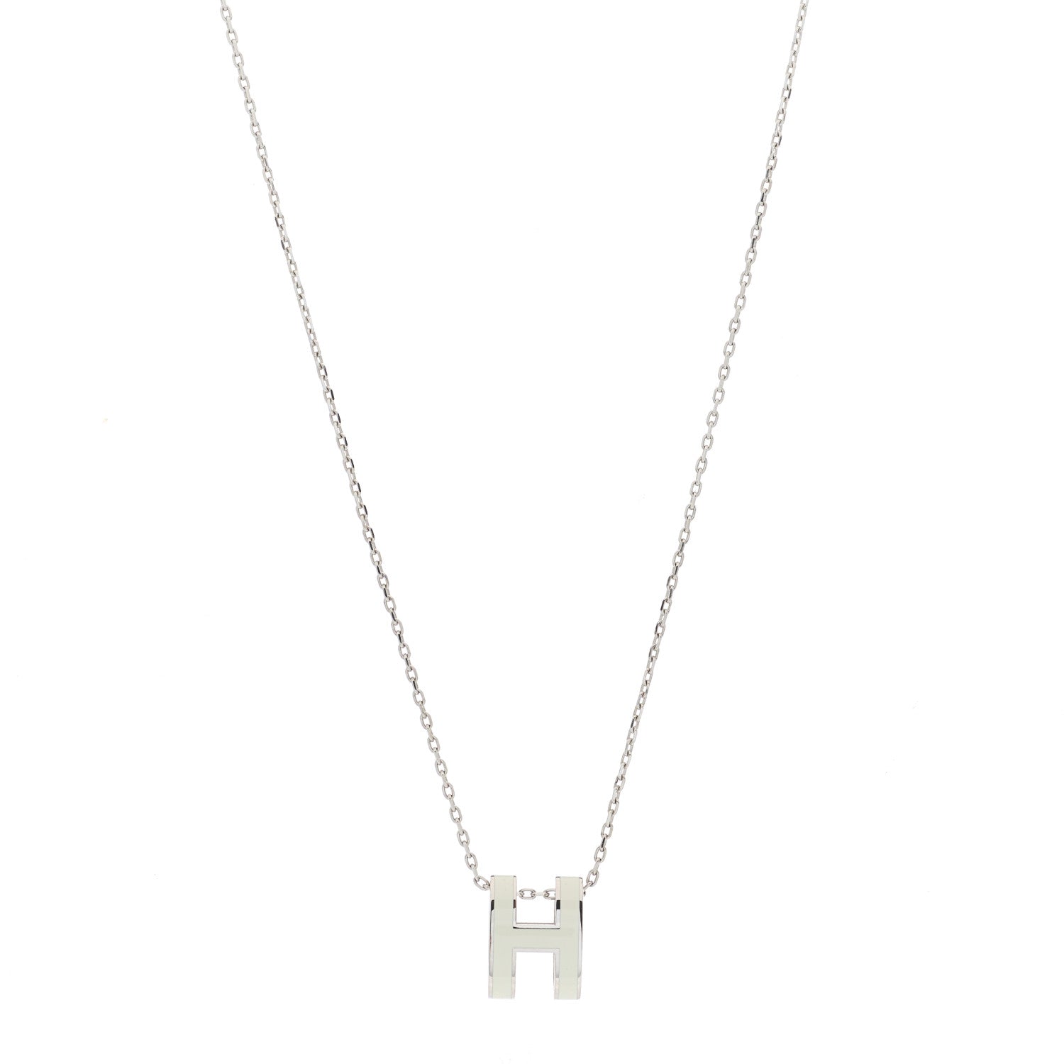 Hermes Lacquered Palladium Mini Pop H Pendant Necklace White 1 of 4