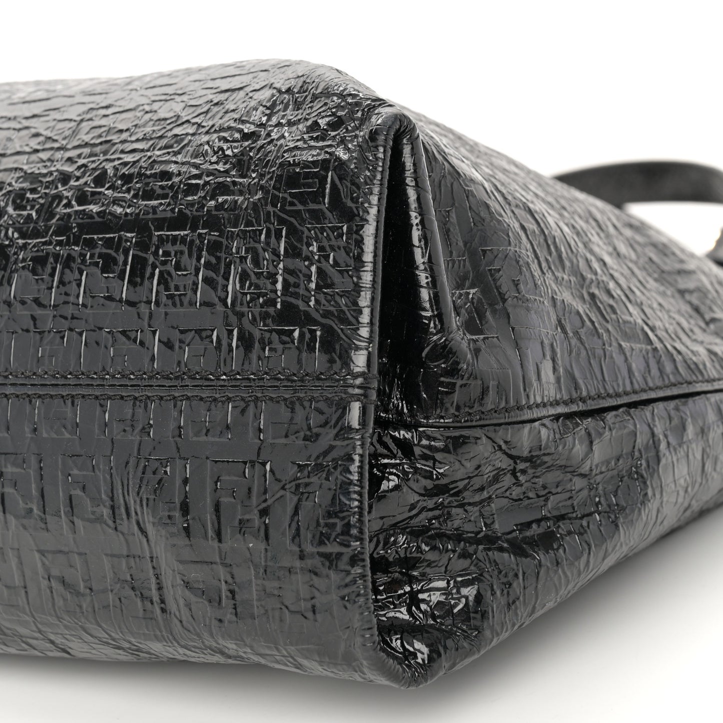 Crinkled Patent FF Hobo Shoulder Bag Black