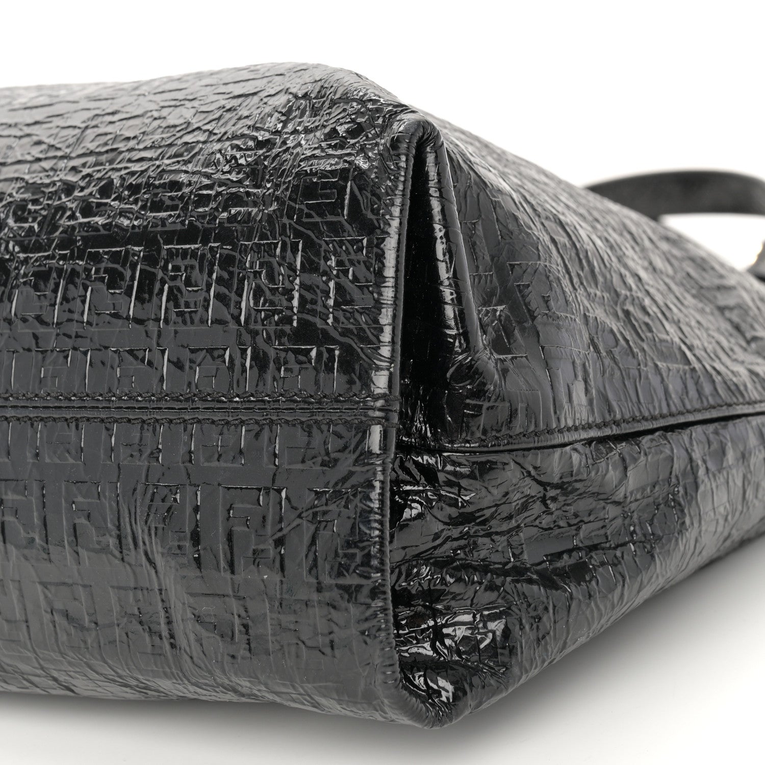 Fendi Crinkled Patent FF Hobo Shoulder Bag Black 10 of 11