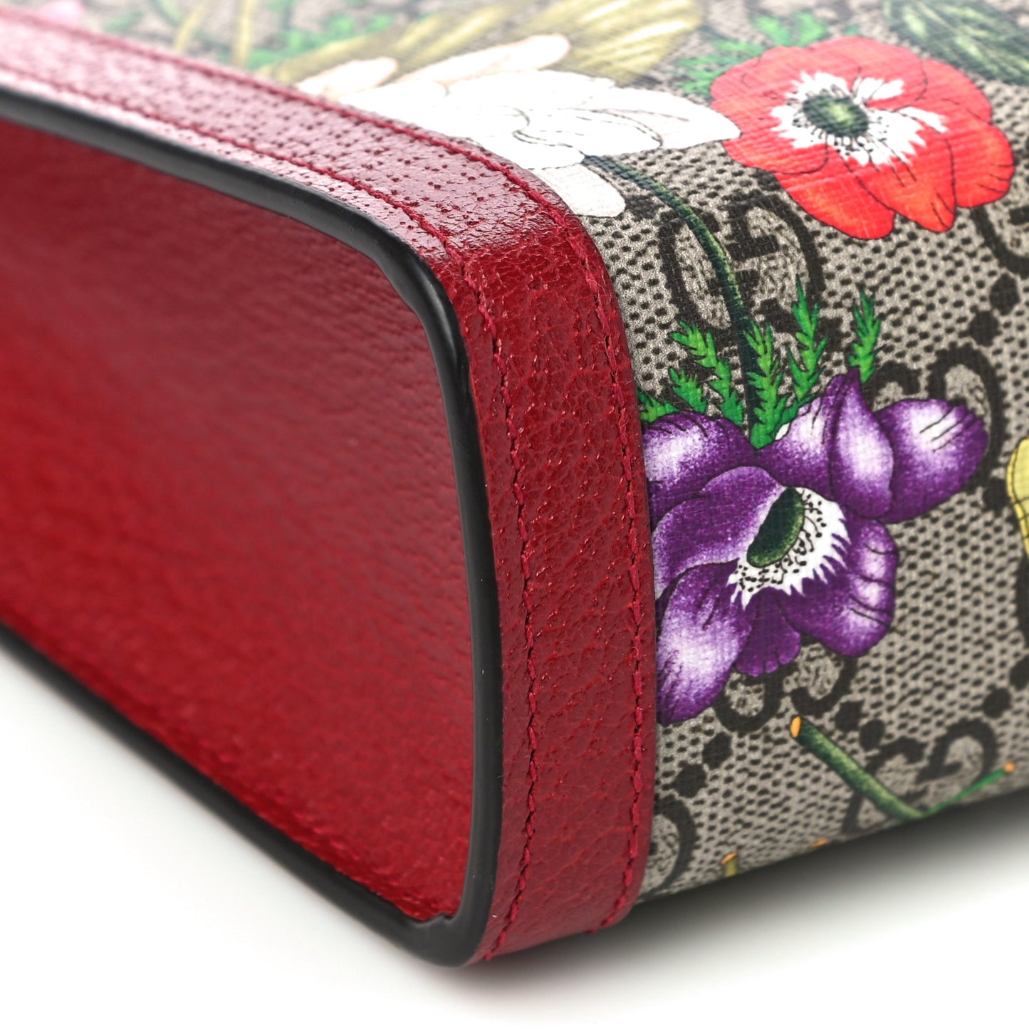 GG Supreme Monogram Flora Web Ophidia Pouch Red