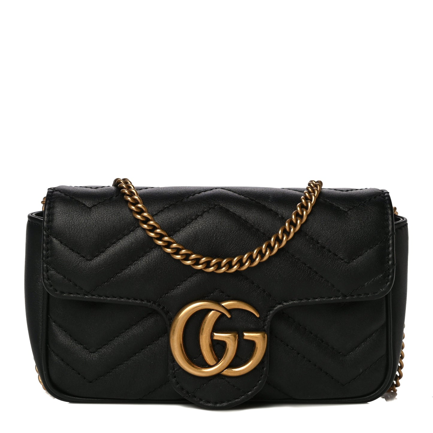 Calfskin Matelasse Super Mini GG Marmont Shoulder Bag Black