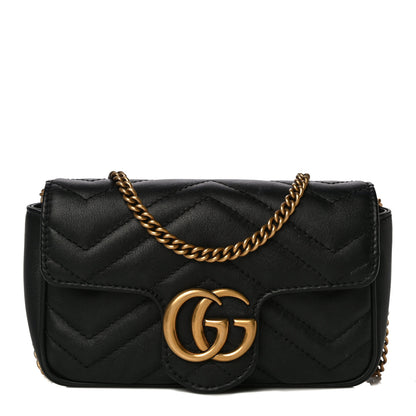 Gucci Calfskin Matelasse Super Mini GG Marmont Shoulder Bag Black 1 of 17