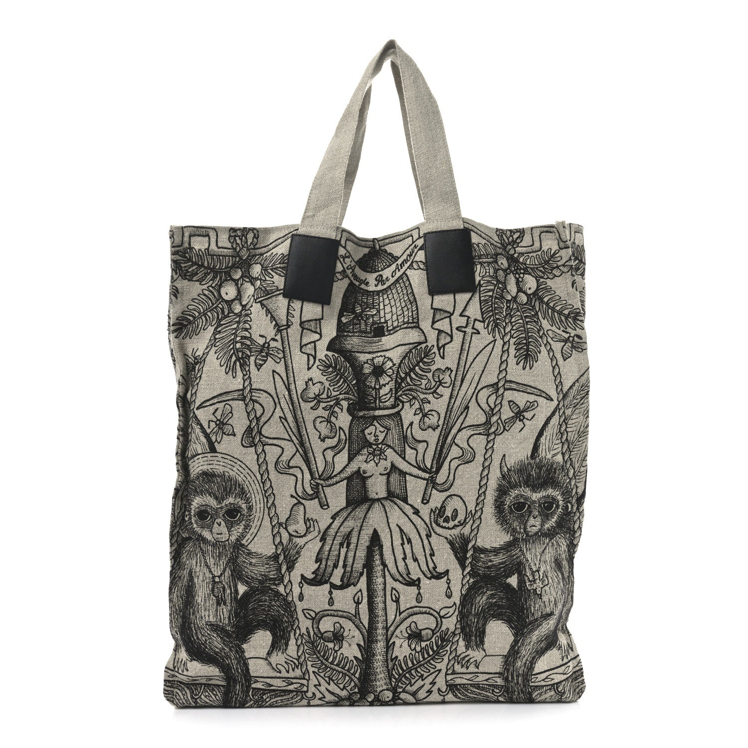 Gucci X JAYDE FISH Linen Garden Vertical Tote Black Beige 1 of 9