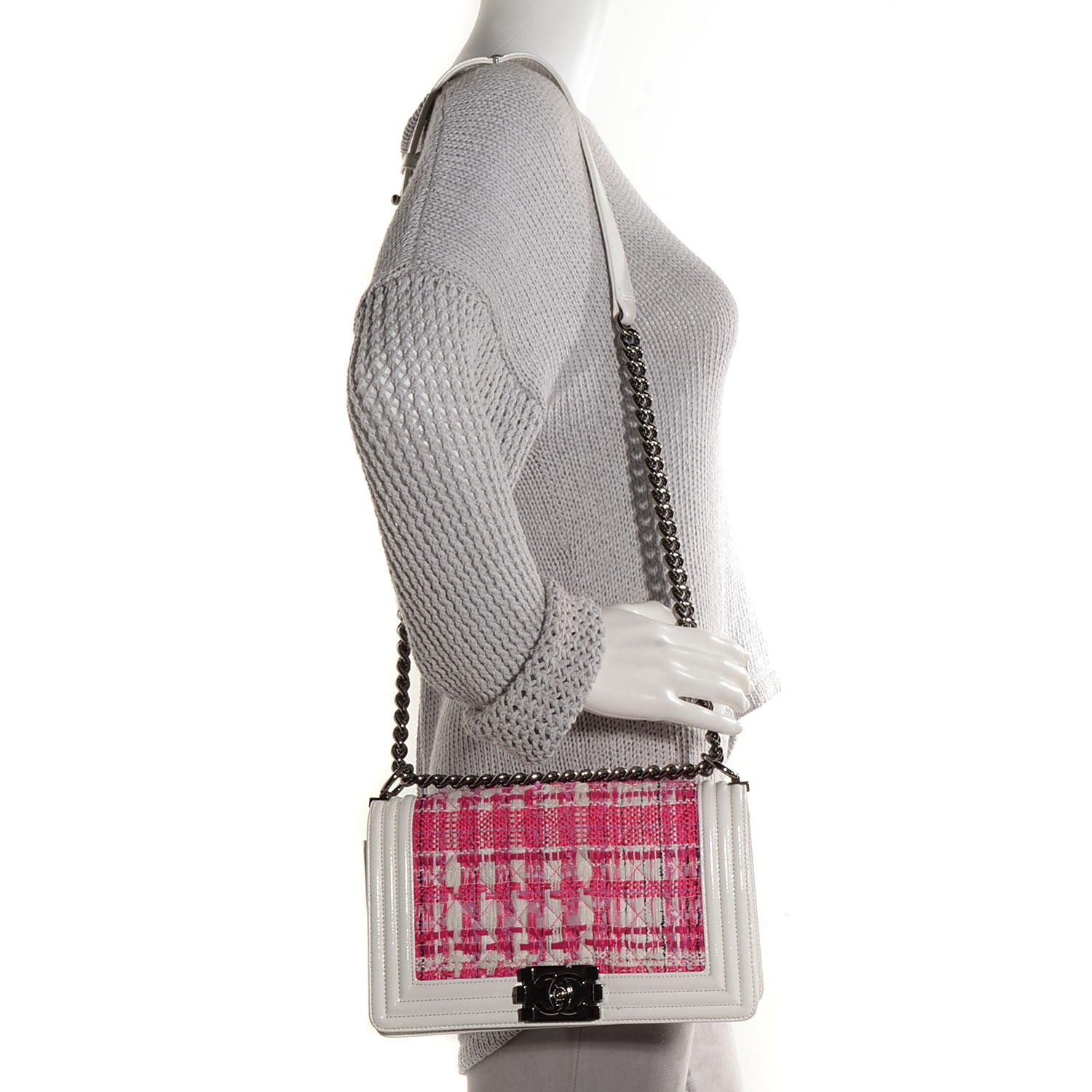 Chanel Patent Tweed Medium Boy Flap White 2 of 8