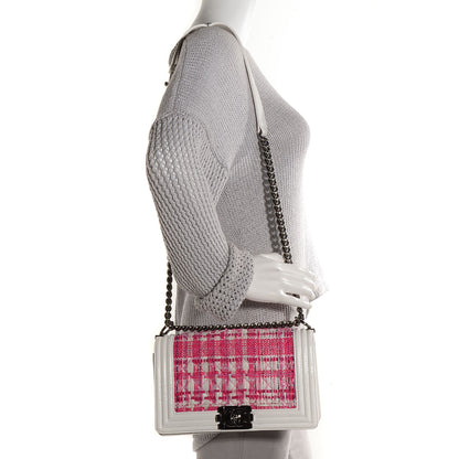 Chanel Patent Tweed Medium Boy Flap White 2 of 8