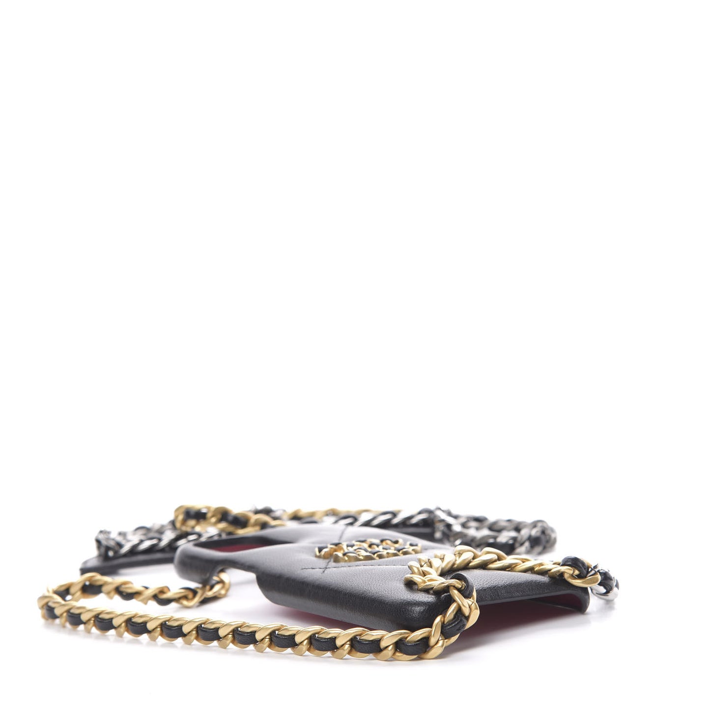 Shiny Goatskin Quilted 19 iPhone XI Pro Holder With Chain Black