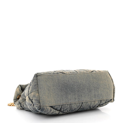 Saint Laurent Denim Quilted Medium Loulou Puffer Monogram Chain Satchel Blue Black 4 of 10