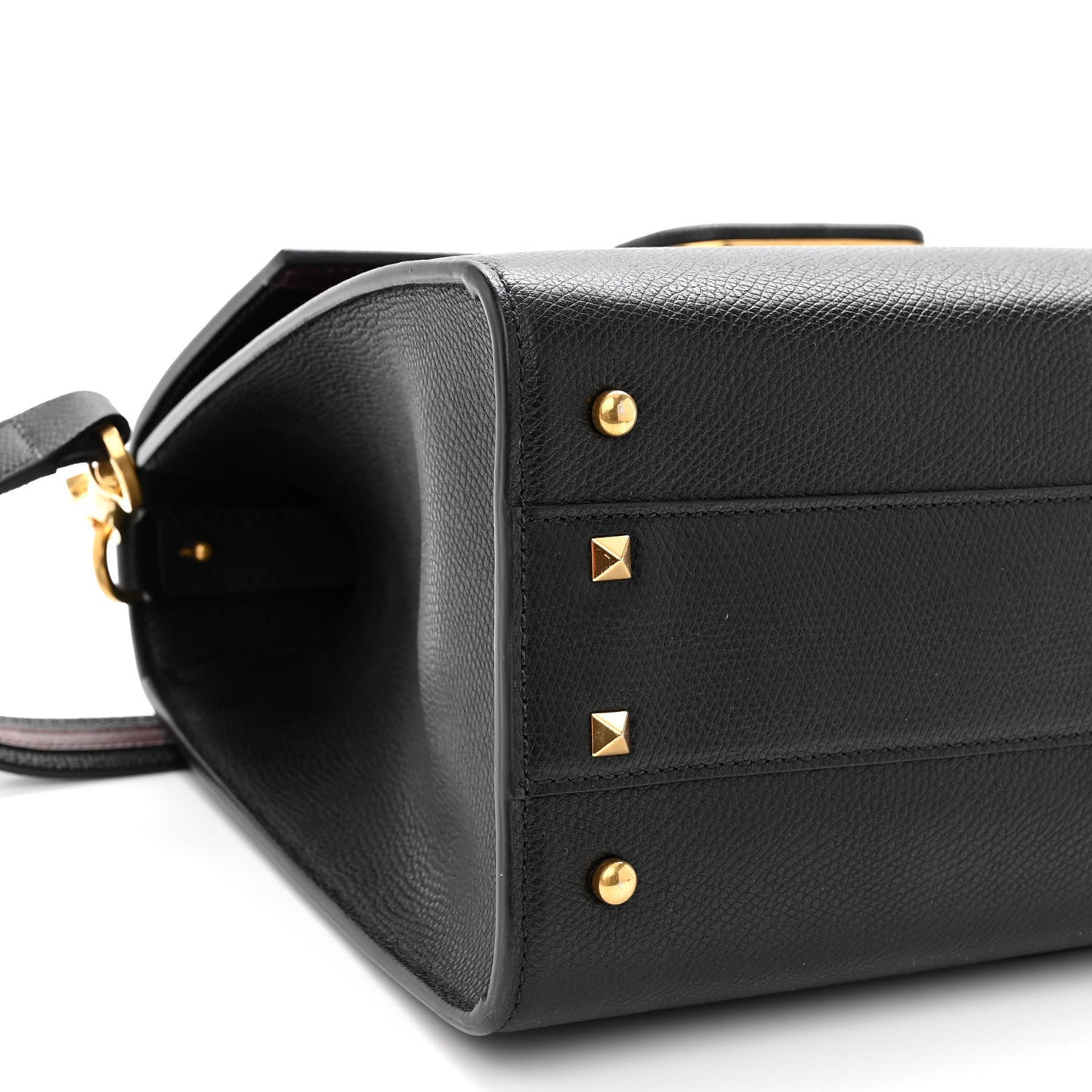 Grainy Calfskin Medium VSling Top Handle Bag Black
