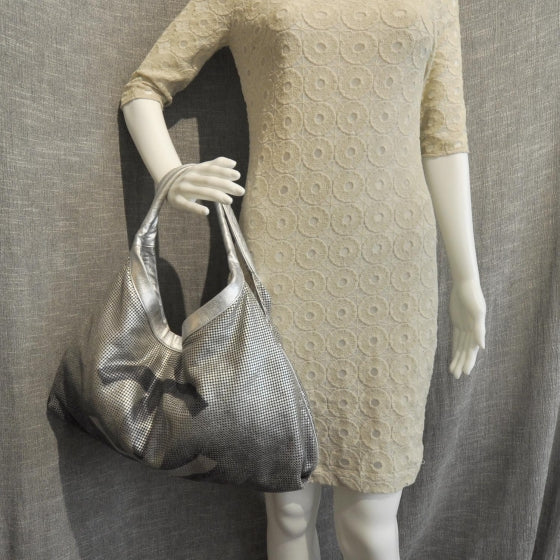 Metallic Perforated Lambskin Hollywood Hobo Silver