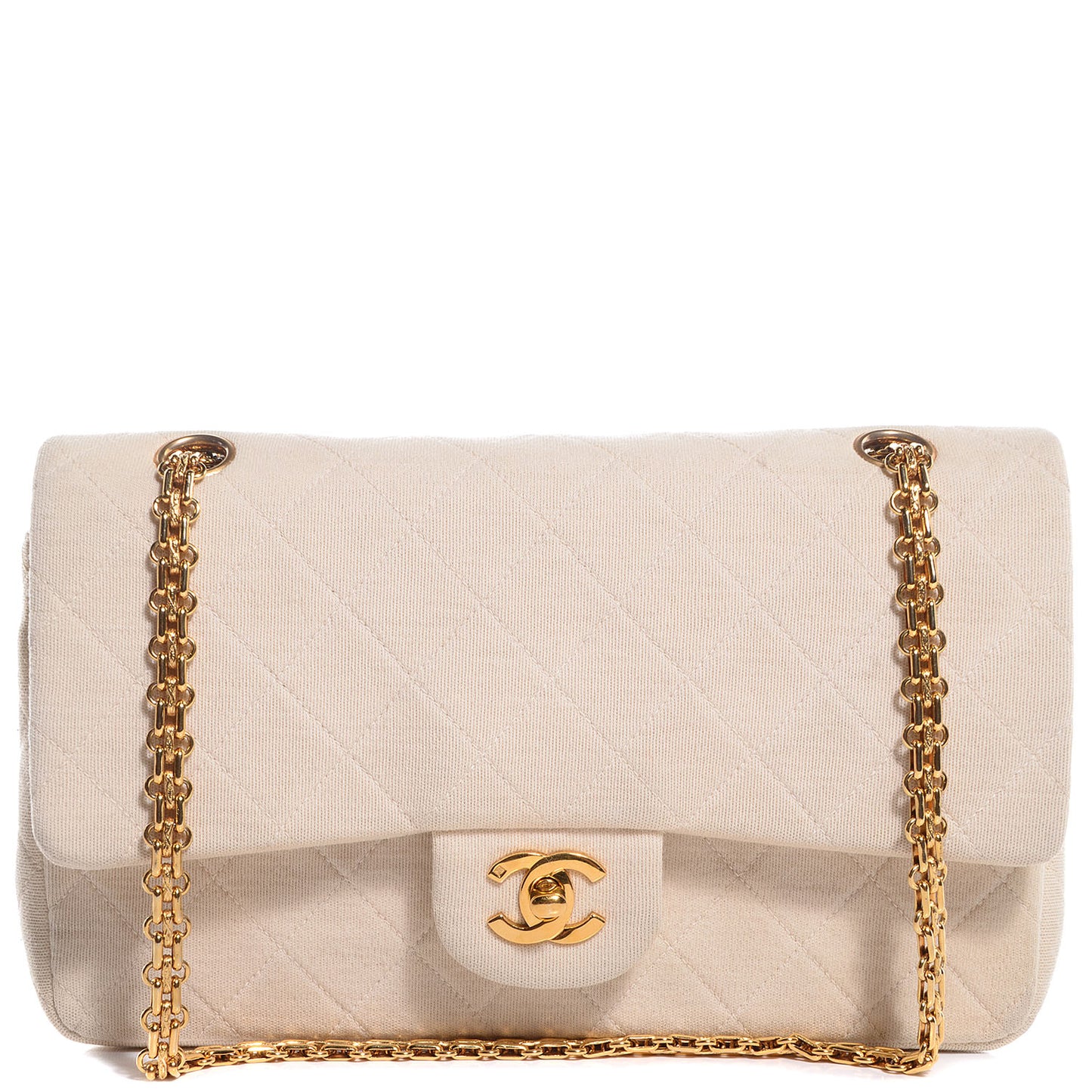 Jersey Quilted Medium Double Flap Beige