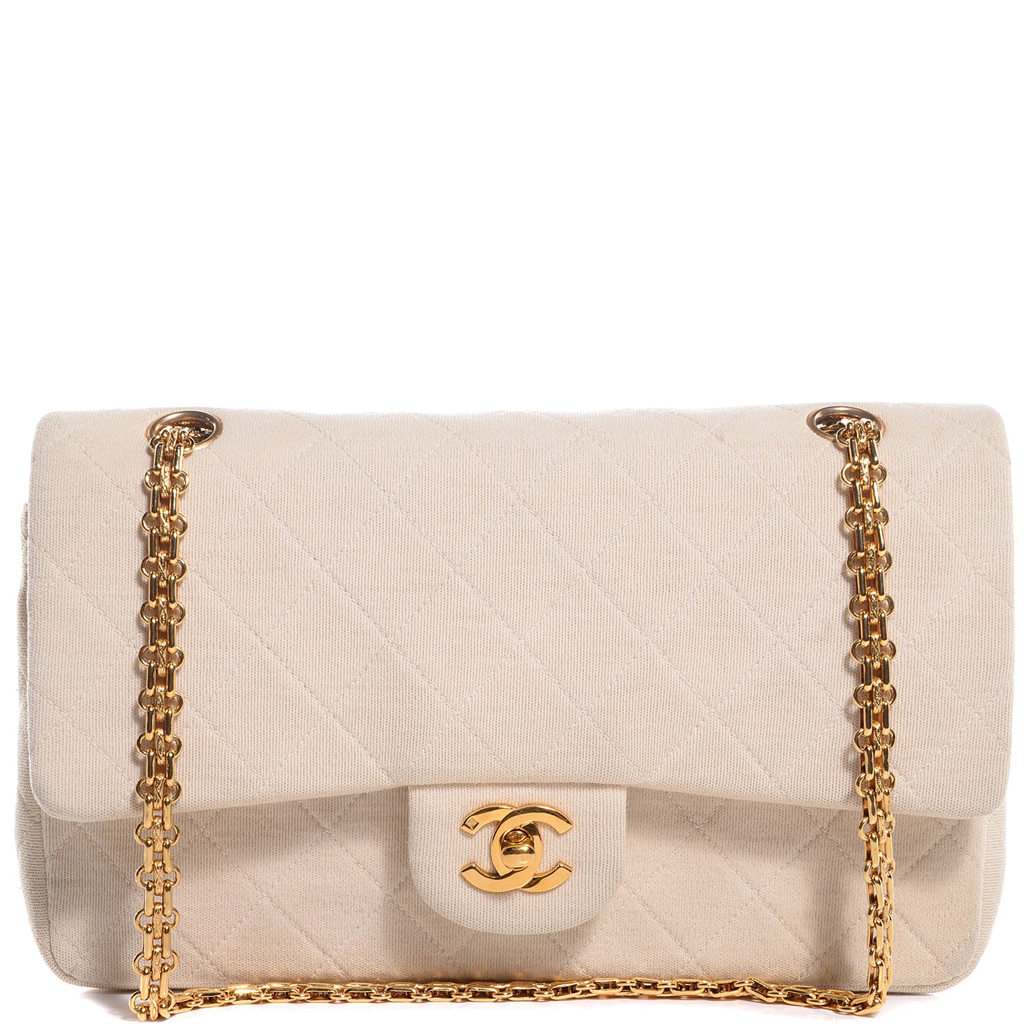 Chanel Jersey Quilted Medium Double Flap Beige 1 of 9