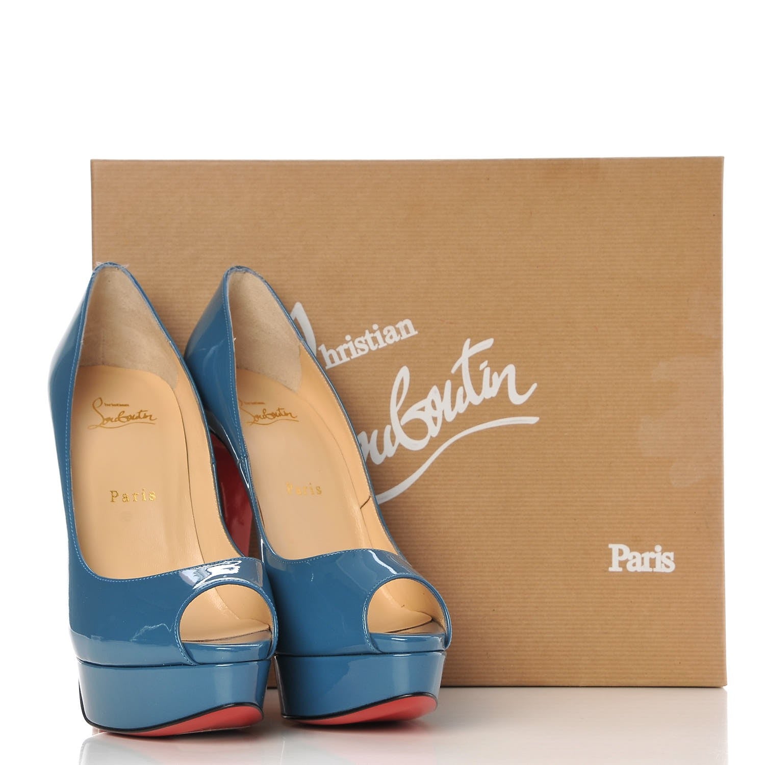 Christian Louboutin Patent Lady Peep 150 Pumps 39.5 Ocean 9 of 9
