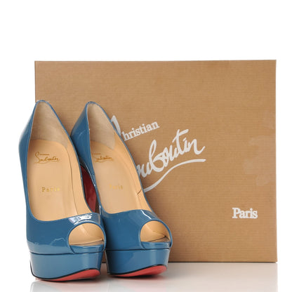Christian Louboutin Patent Lady Peep 150 Pumps 39.5 Ocean 9 of 9
