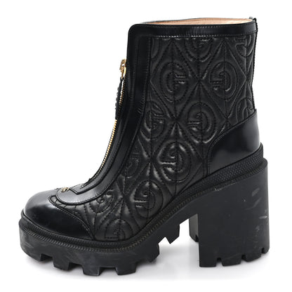 Gucci Calfskin Nappa Rhombus Quilted Trip Ankle Boots 36 Black 1 of 9