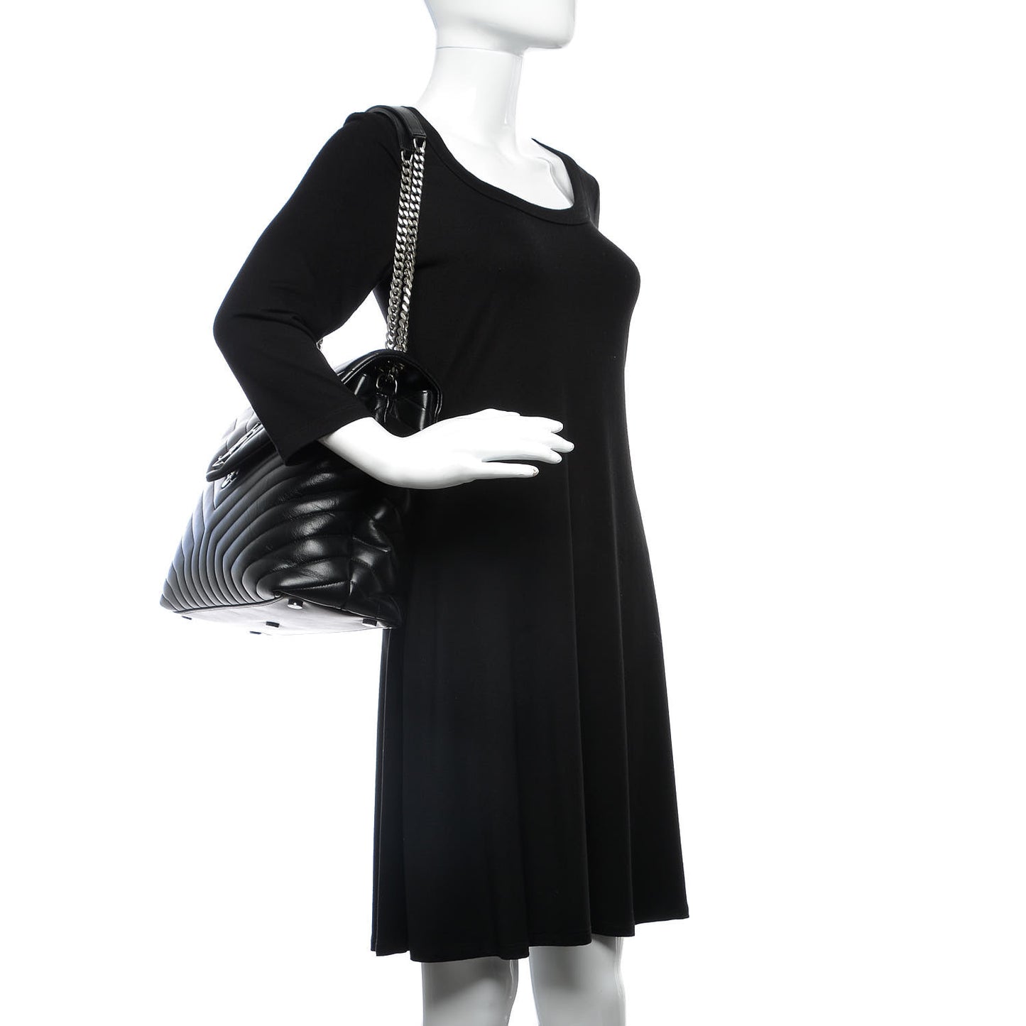 Calfskin Y Quilted Monogram Large Loulou Chain Satchel Black