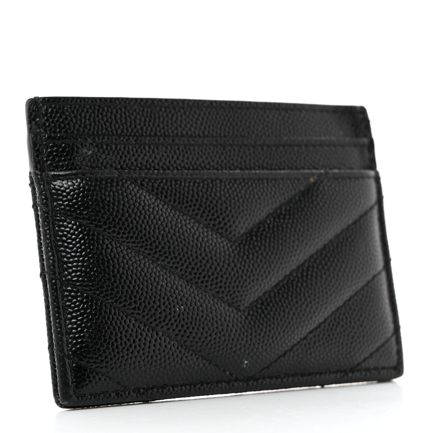 Saint Laurent Grain De Poudre Matelasse Chevron Monogram Credit Card Case Black 5 of 16