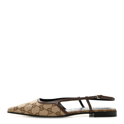 Gucci GG Monogram Malaga Kid Square G 35mm Slingback Pumps 39 Beige Ebony New Acero 1 of 10