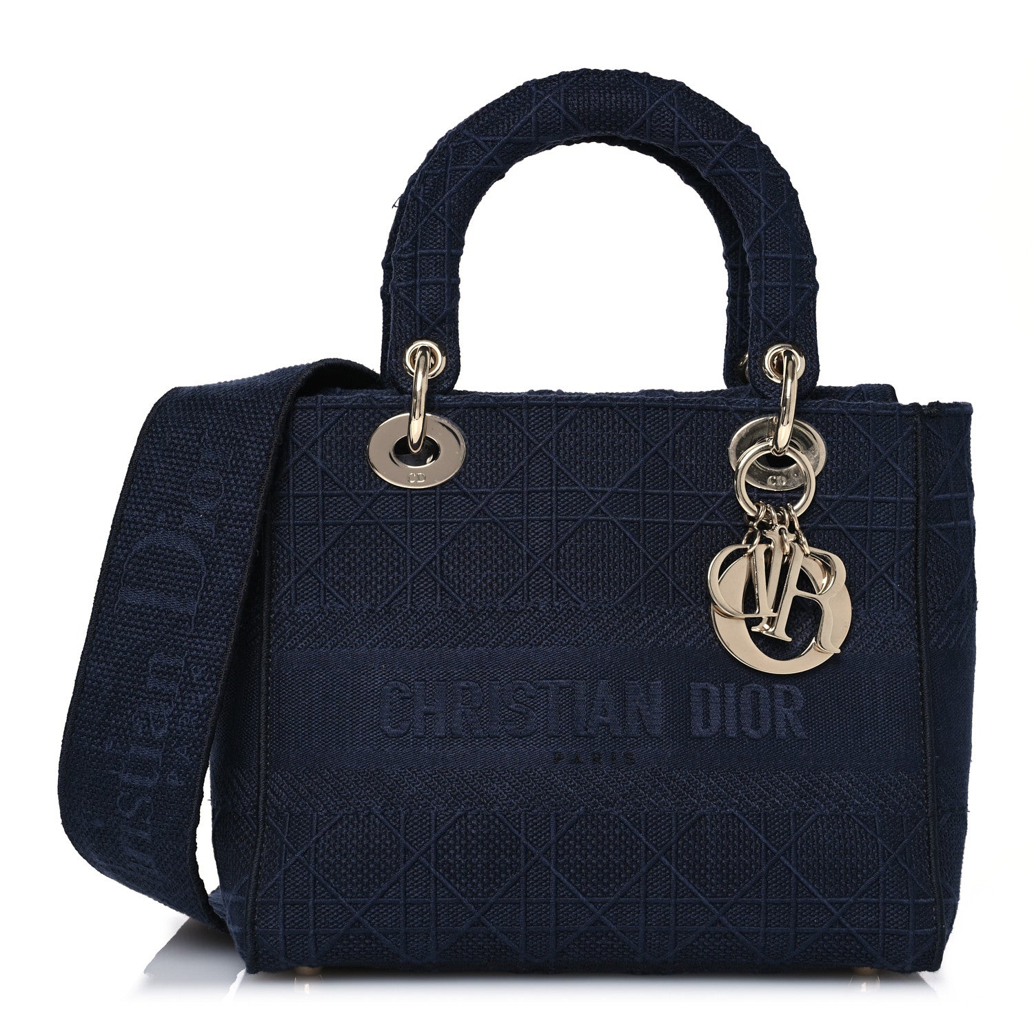 Christian Dior Canvas Embroidered Cannage Medium Lady D-Lite Navy 1 of 11