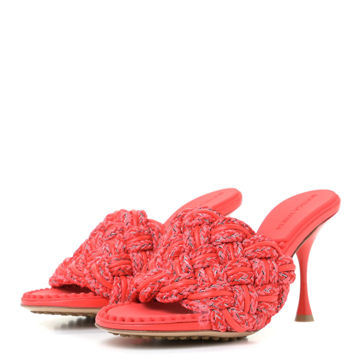 Lambskin Rope Woven Dot Sandals 38.5 Bubble Gum Tomato