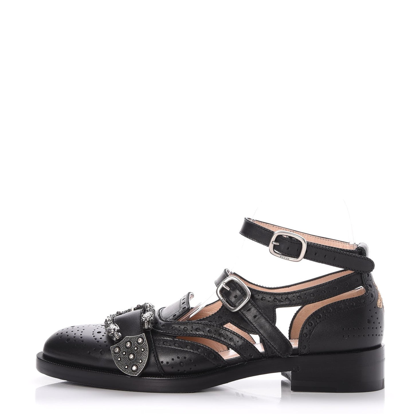 Calfskin Bee Embroidered Womens Queercore Brogue Wingtip Monk Strap Loafers 38.5 Black