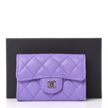 Chanel Caviar Quilted Flap Card Holder Wallet Purple 11 of 11
