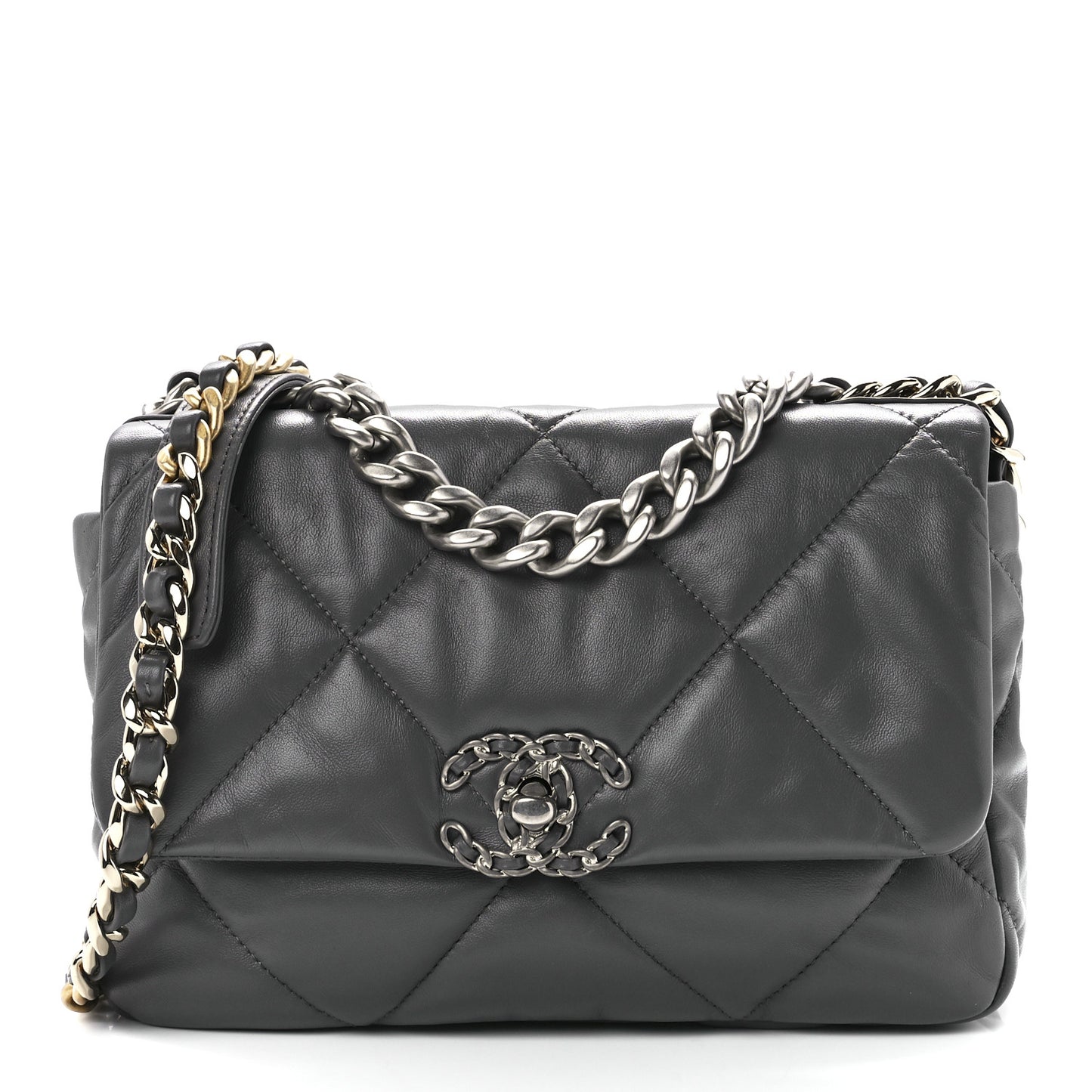 Lambskin Quilted Medium Chanel 19 Flap Dark Grey